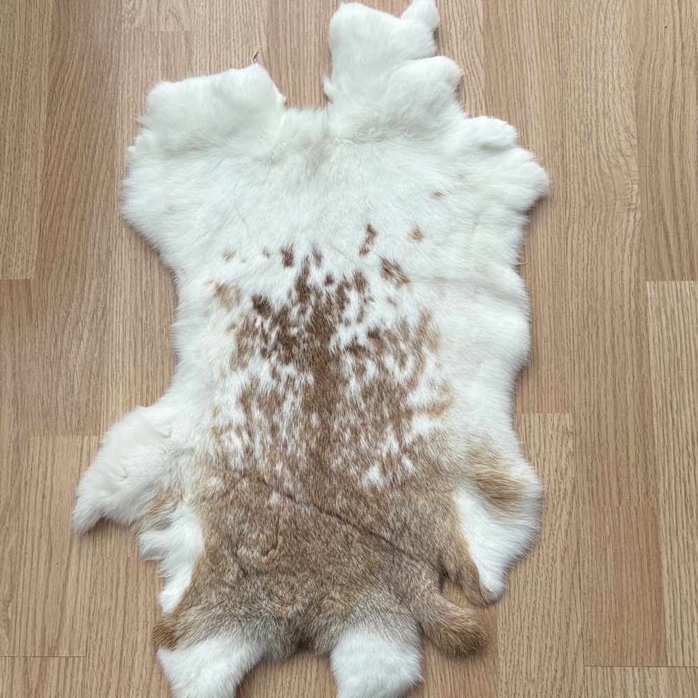 #0169 Large White & Brown Rabbit Fur Pelt - Soft Tanned Craft Supply Hide